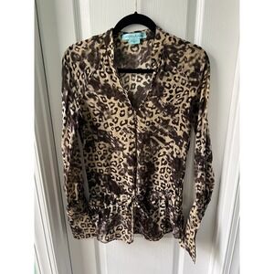 Guess Marciano Womens Blouse Top Animal Print 100% Silk Tie Waist Tunic Size XS